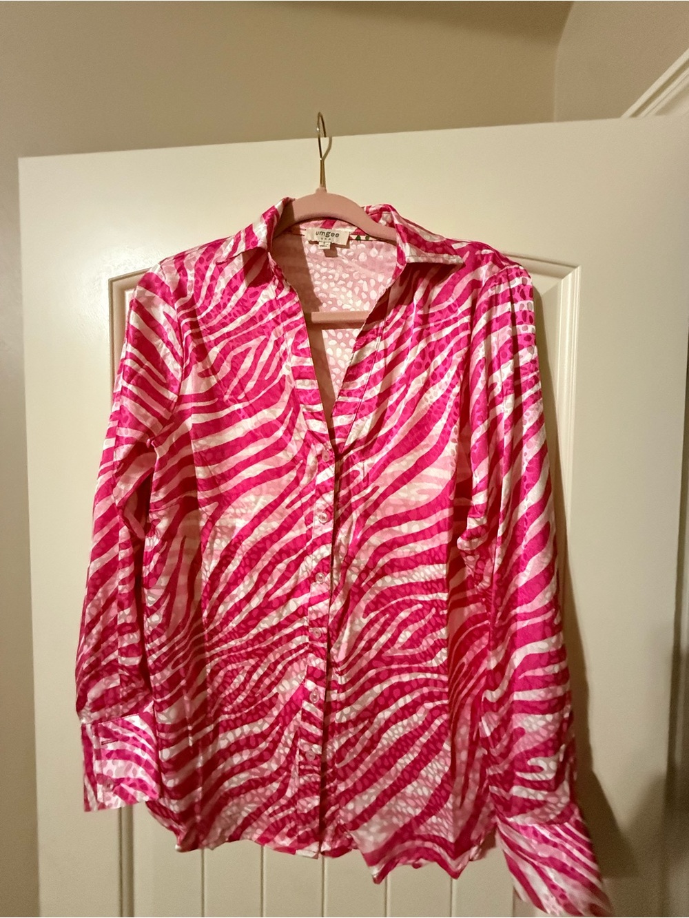 Umgee Pink Zebra-Print Button-Up Shirt NWOT